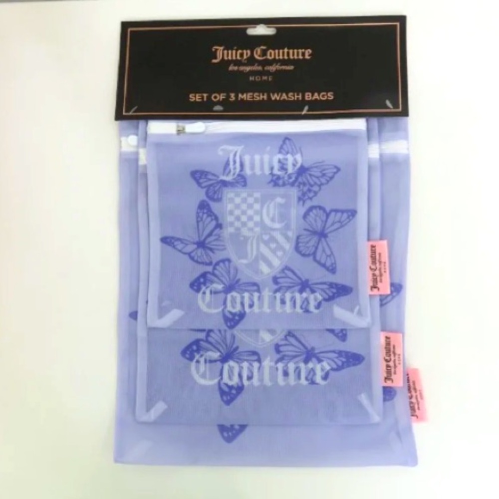 Juicy Couture Mesh Wash Bags Travel Organization Set of 3 - Purple Butterflies